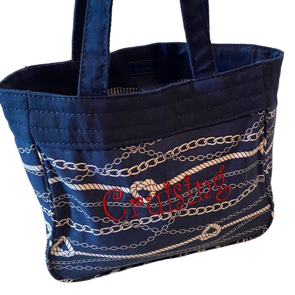 Thirty-One Cruisin Bag Blue White Nautical Vacation Canvas Travel Tote Clean NEW